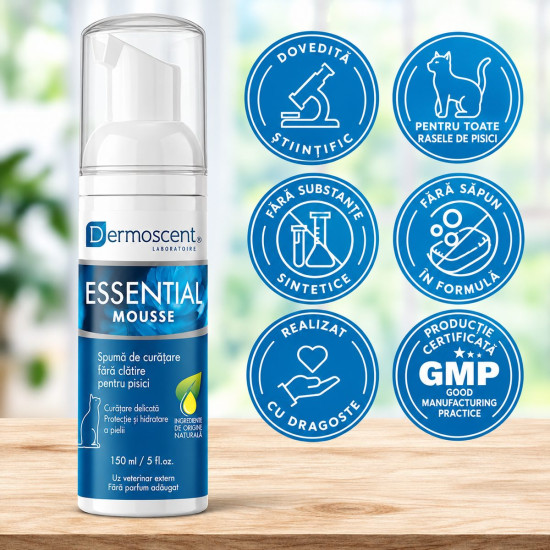 Dermoscent Essential Mousse for Cats – Spumă Dermatologică fără Clătire pentru Pisici – 150 ml